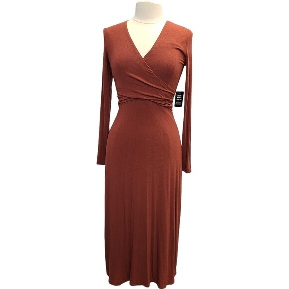 NWT EXPRESS Long Sleeve Cross Front Knit Comfortable Casual Night Midi Dress S - Picture 1 of 13